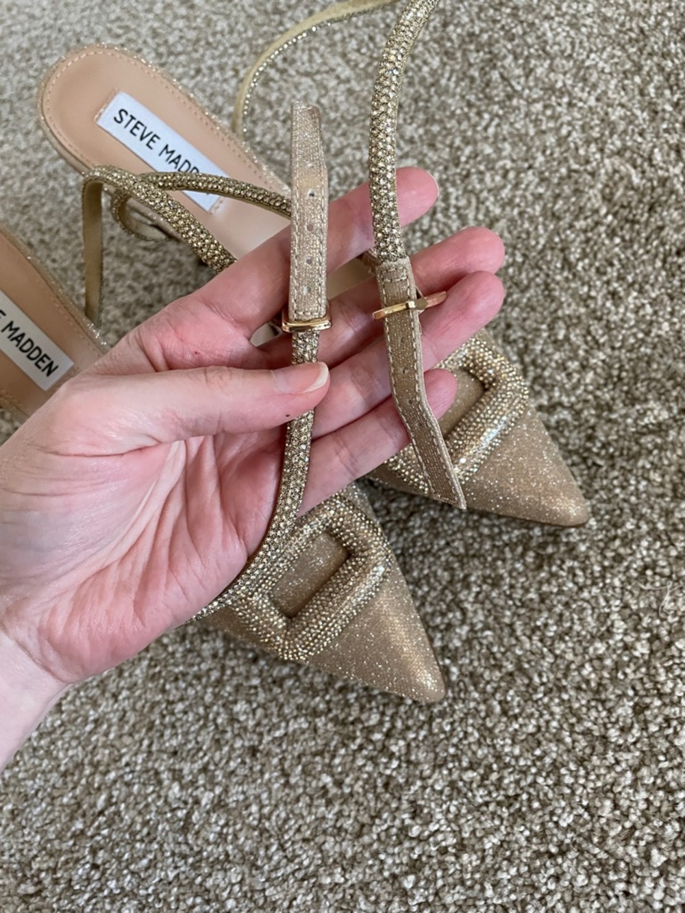 Steve Madden Champagne Gold Rhinestone Slingback Heels - Picture 2 of 8